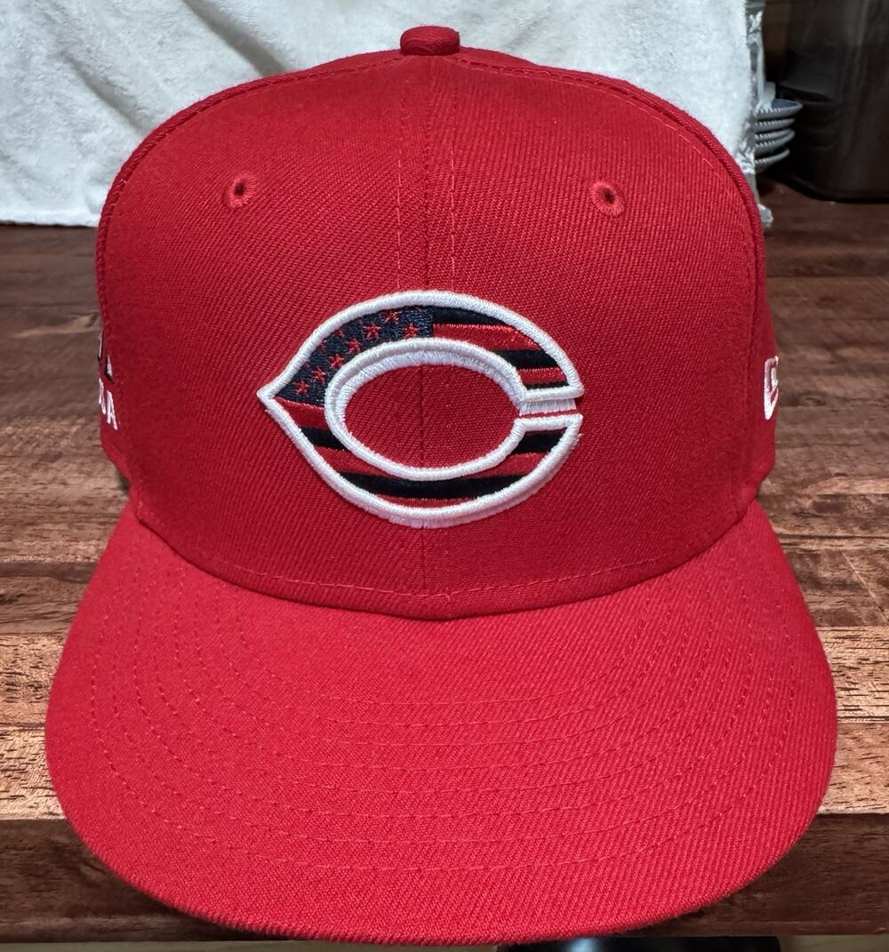 Cincinnati Reds New Era Fitted Hat Sz 7 1/8 ‘21 4th of July On Field MLB 59FIFTY
